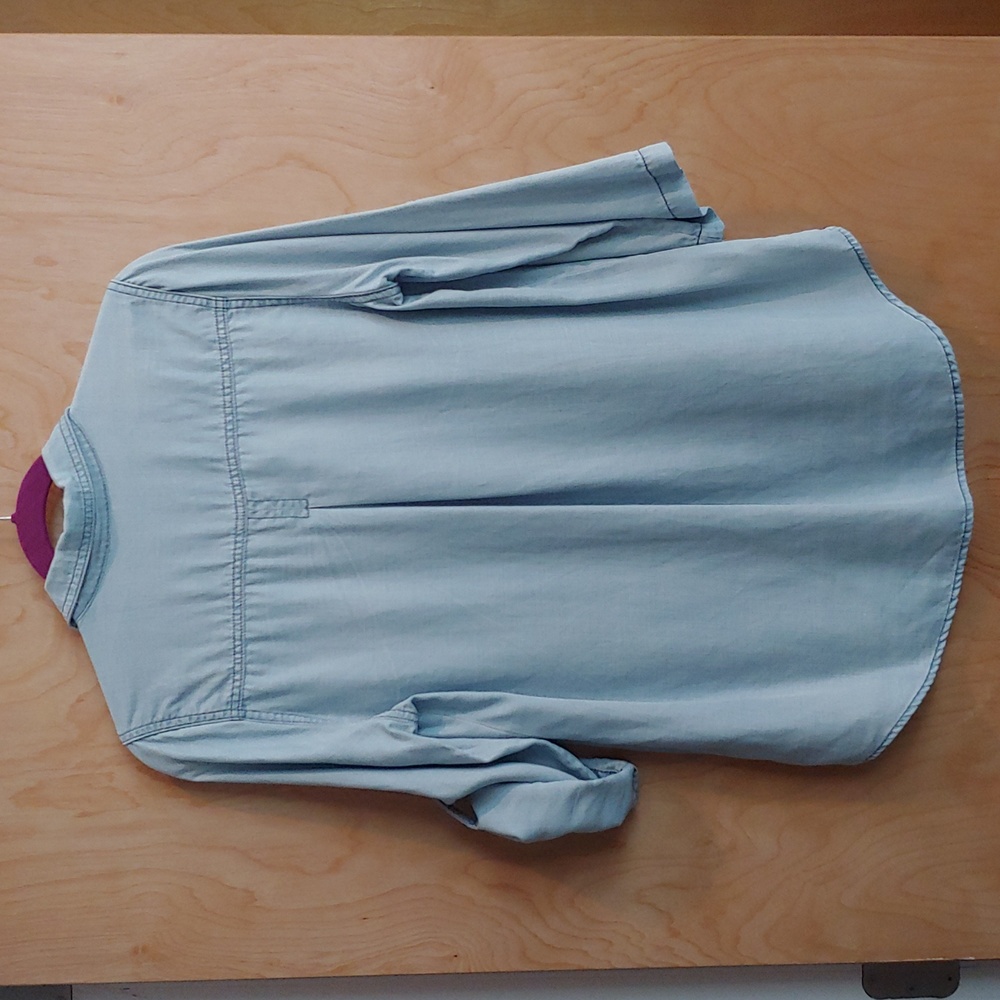 Medium Split Neck Chambray Roll Tab Blouse - image 4